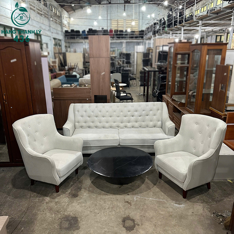 Bộ Sofa Bọc Đệm Trắng 3 Món Chần Nút Cũ 5 bo sofa boc dem trang 3 mon chan nut cu 2