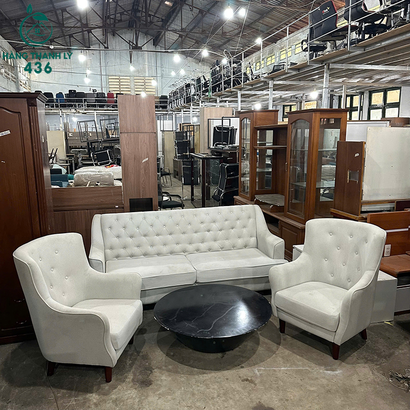 Bộ Sofa Bọc Đệm Trắng 3 Món Chần Nút Cũ 6 bo sofa boc dem trang 3 mon chan nut cu 3