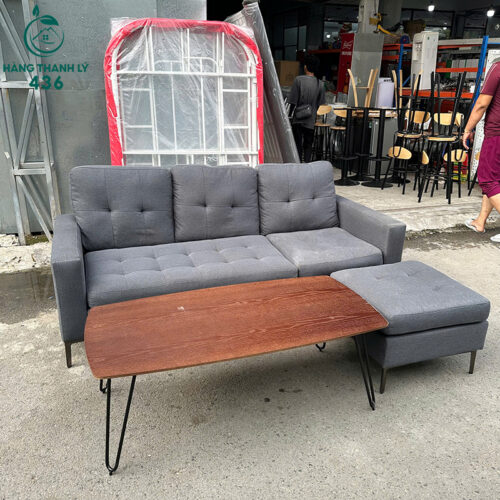 Bộ Sofa Nỉ Cũ Màu Xám Kèm Đôn Và Bàn Trà 2 bo sofa ni cu mau xam kem don va ban tra 1