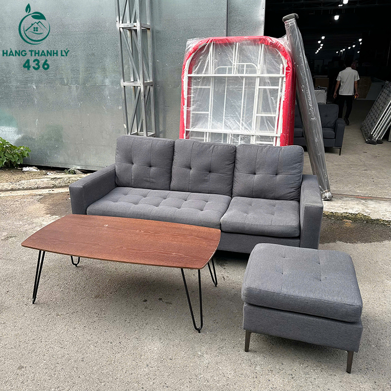 Bộ Sofa Nỉ Cũ Màu Xám Kèm Đôn Và Bàn Trà 5 bo sofa ni cu mau xam kem don va ban tra 2