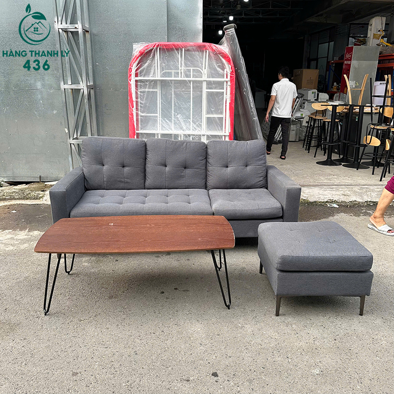 Bộ Sofa Nỉ Cũ Màu Xám Kèm Đôn Và Bàn Trà 6 bo sofa ni cu mau xam kem don va ban tra 3
