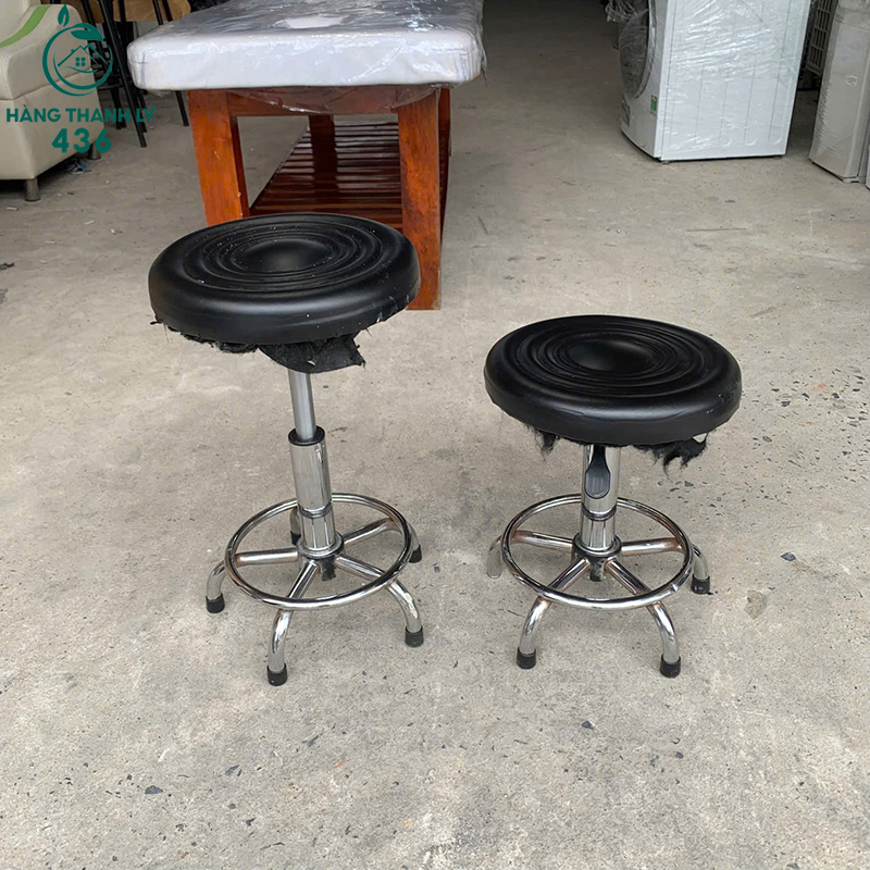 Ghế Đôn Tròn Cũ Bọc Da Đen Chân Kim Loại 4 ghe don tron cu boc da den chan kim loai 1