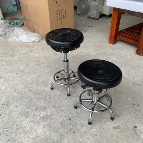Ghế Đôn Tròn Cũ Bọc Da Đen Chân Kim Loại 2 ghe don tron cu boc da den chan kim loai 3
