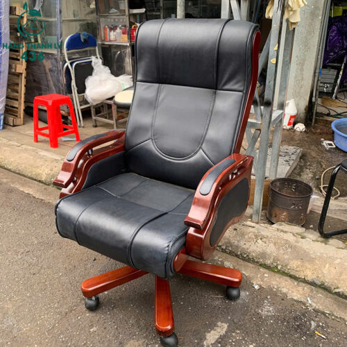 Ghế Giám Đốc Bọc Da Cũ Chân Gỗ Hoà Phát 5 ghe giam doc boc da cu chan go 2