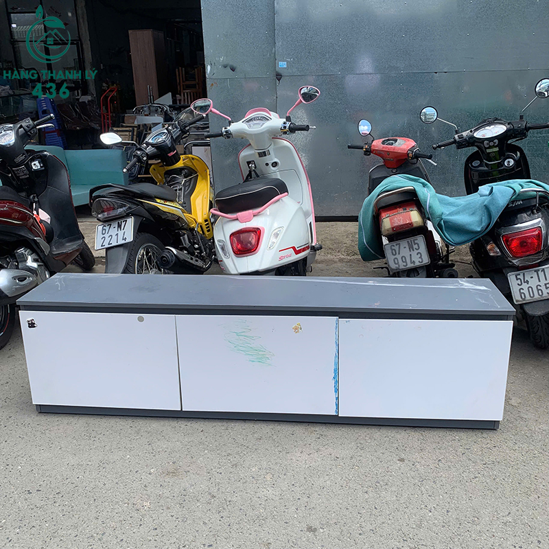 Kệ Tivi Gỗ Cũ Màu Trắng Xám Đẹp 6 ke tivi go cu mau trang xam dep 3