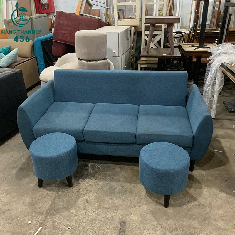 Sofa Băng 3 Chỗ Cũ Bọc Vải Xanh Kèm 2 Đôn 4 sofa bang 3 cho cu boc vai xanh kem 2 don 1