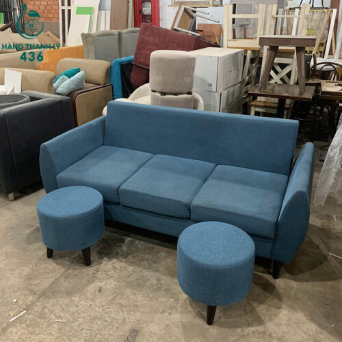 Sofa Băng 3 Chỗ Cũ Bọc Vải Xanh Kèm 2 Đôn 3 sofa bang 3 cho cu boc vai xanh kem 2 don 2
