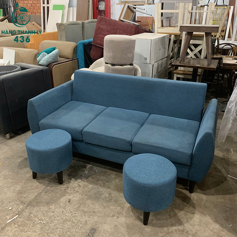 Sofa Băng 3 Chỗ Cũ Bọc Vải Xanh Kèm 2 Đôn 5 sofa bang 3 cho cu boc vai xanh kem 2 don 2