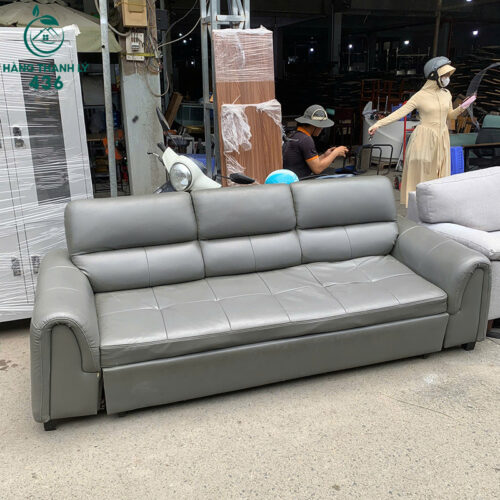 Sofa Băng Bọc Da Cũ 2m2 Màu Xám 3 sofa bang boc da cu 2m2 mau xam 1