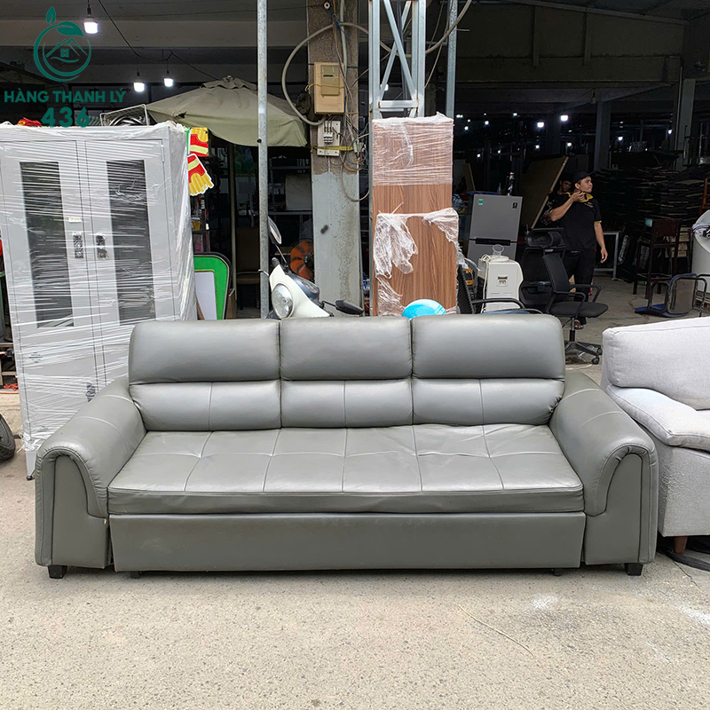 Sofa Băng Bọc Da Cũ 2m2 Màu Xám 5 sofa bang boc da cu 2m2 mau xam 2