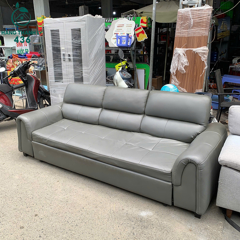 Sofa Băng Bọc Da Cũ 2m2 Màu Xám 6 sofa bang boc da cu 2m2 mau xam 3