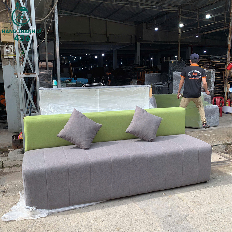 Sofa Băng Bọc Vải Hai Màu Cũ Kèm Gối Trang Trí 2M 3 sofa bang boc vai hai mau cu kem goi trang tri 2m 2