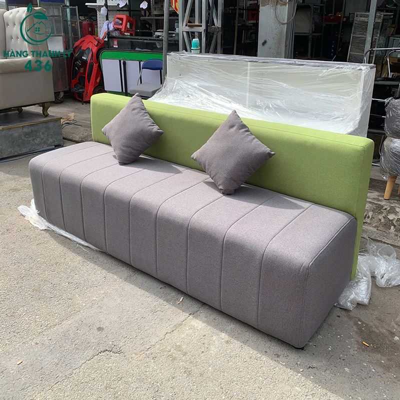 Sofa Băng Bọc Vải Hai Màu Cũ Kèm Gối Trang Trí 2M 4 sofa bang boc vai hai mau cu kem goi trang tri 2m 3
