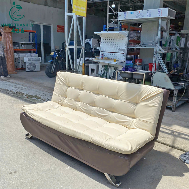 Sofa Giường Cũ Bọc Da Màu Kem Sang Trọng 4 sofa giuong cu boc da mau kem sang trong 1