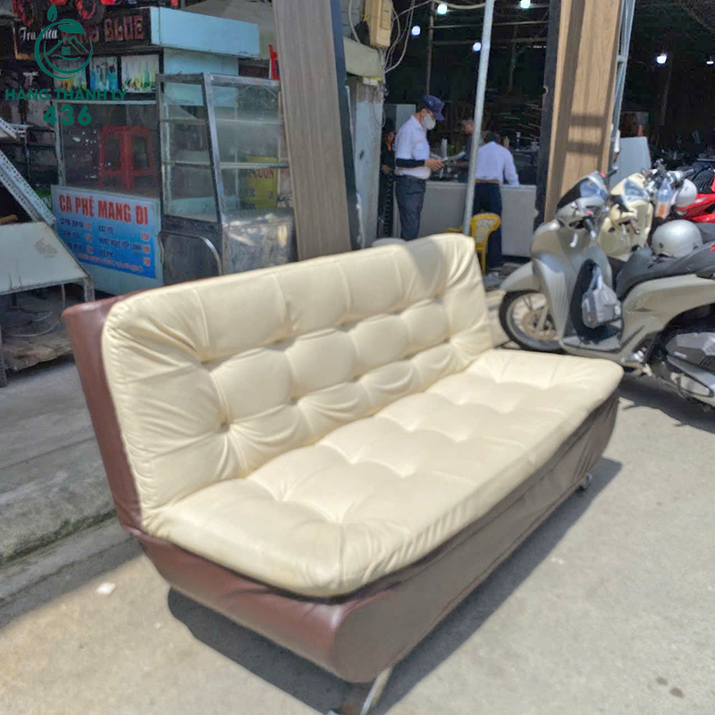 Sofa Giường Cũ Bọc Da Màu Kem Sang Trọng 5 sofa giuong cu boc da mau kem sang trong 2