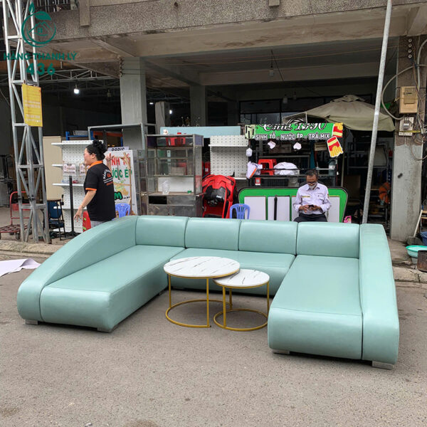 sofa goc chu u cu boc da mau xanh ngoc 1