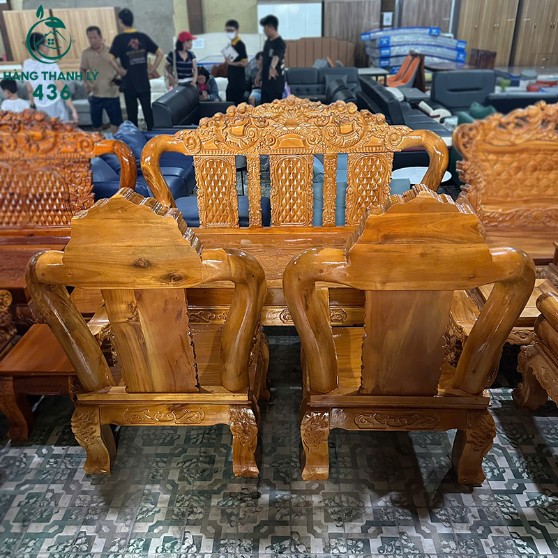 thanh ly bo salon go tay 12 cham hoa van moi 99 3