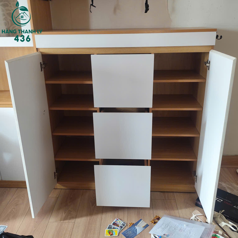 Tủ Giày Gỗ Cũ 2 Cánh 3 Hộc Kéo 1M18 4 tu giay go cu 2 canh 3 hoc keo 1m18 2