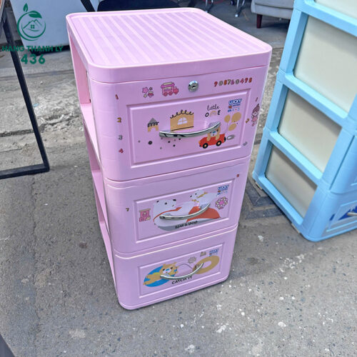 Tủ Nhựa 3 Tầng Cũ Màu Hồng 44cm 3 tu nhua 3 tang cu mau hong 1