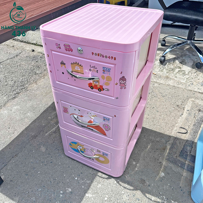 Tủ Nhựa 3 Tầng Cũ Màu Hồng 44cm 5 tu nhua 3 tang cu mau hong 2