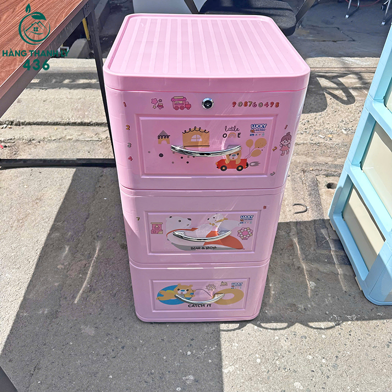 Tủ Nhựa 3 Tầng Cũ Màu Hồng 44cm 6 tu nhua 3 tang cu mau hong 3