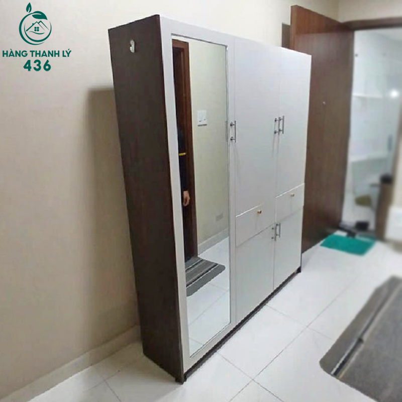 Tủ Quần Áo Cũ Nhiều Ngăn Kèm Gương Soi 4 tu quan ao cu nhieu ngan kem guong soi 2