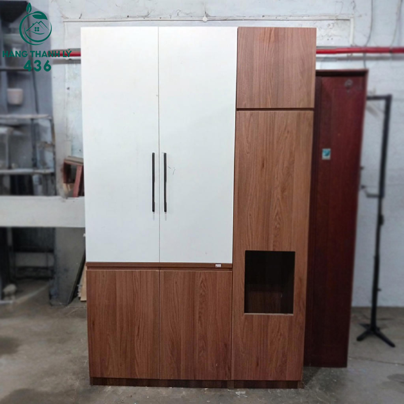 Tủ Quần Áo Cũ Vân Gỗ Nâu Phối Trắng 1M36 4 tu quan ao cu van go nau phoi trang 1m36 1