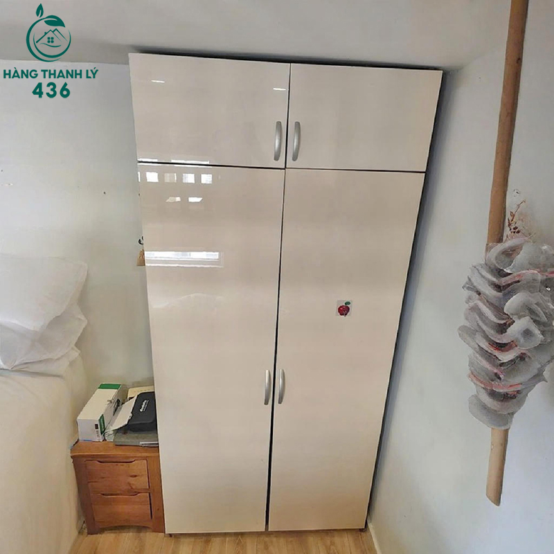 Tủ Quần Áo Gỗ 2 Cánh Cũ Màu Trắng 1M2 3 tu quan ao go 2 canh cu mau trang 1m2 1