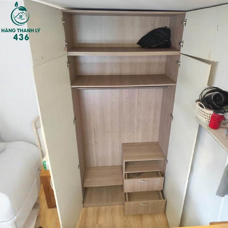 Tủ Quần Áo Gỗ 2 Cánh Cũ Màu Trắng 1M2 4 tu quan ao go 2 canh cu mau trang 1m2 2