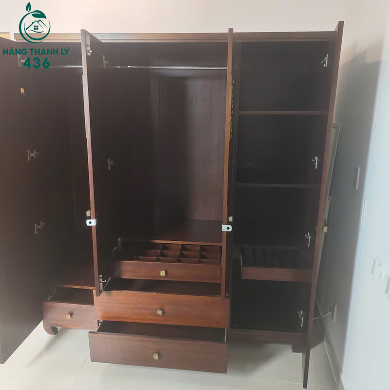 Tủ Quần Áo Gỗ Cũ 4 Cánh Nhiều Ngăn Tiện Dụng 1M8 7 tu quan ao go cu 4 canh nhieu ngan tien dung 1m8 1