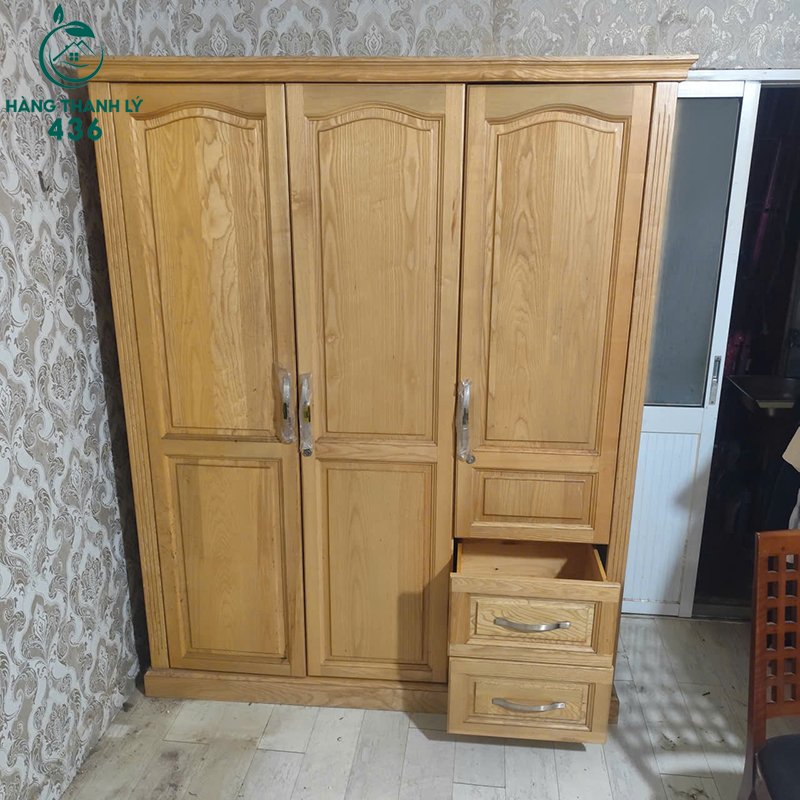 Tủ Quần Áo Gỗ Sồi Cũ 3 Cánh 1m55 4 tu quan ao go soi cu 3 canh 1m55 1