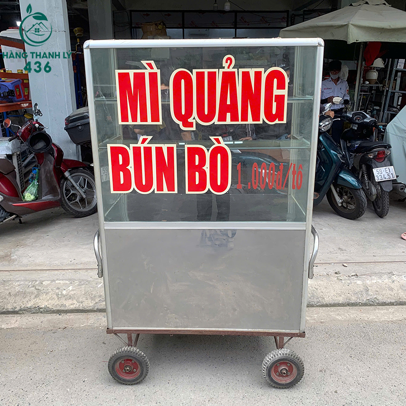Xe Bán Bún Bò Cũ Khung Inox Có Tủ Kính 1m45 5 xe ban bun bo cu khung inox co tu kinh 1m45 1