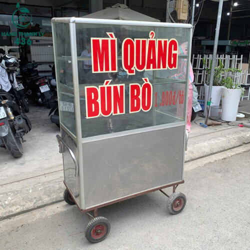 Xe Bán Bún Bò Cũ Khung Inox Có Tủ Kính 1m45 3 xe ban bun bo cu khung inox co tu kinh 1m45 2