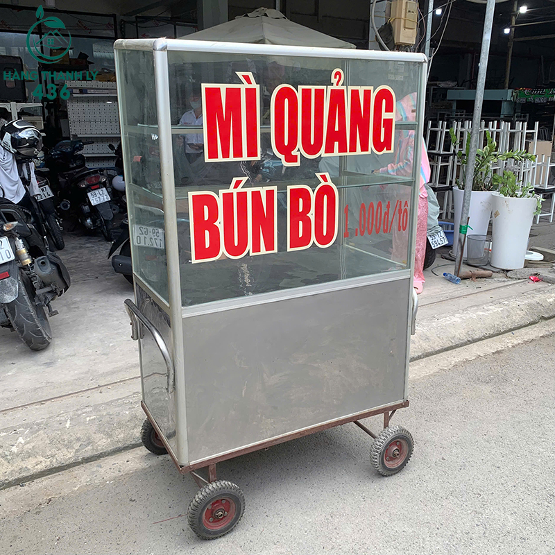 Xe Bán Bún Bò Cũ Khung Inox Có Tủ Kính 1m45 6 xe ban bun bo cu khung inox co tu kinh 1m45 2