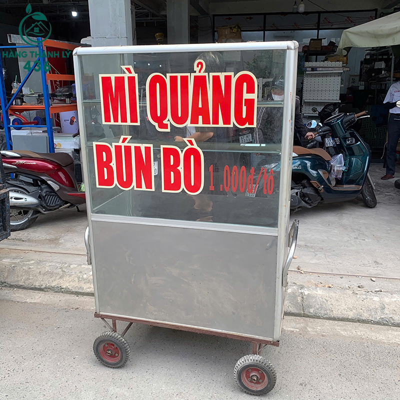 Xe Bán Bún Bò Cũ Khung Inox Có Tủ Kính 1m45 8 xe ban bun bo cu khung inox co tu kinh 1m45 4