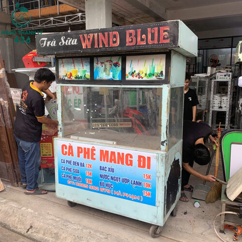 xe ban ca phe cu khung sat co banh xe 3