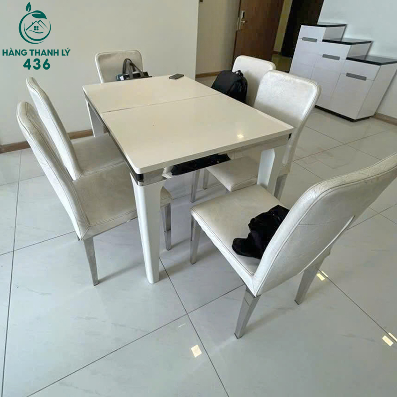 Bộ Bàn Ăn Cũ 6 Ghế Màu Trắng 3 bo ban an cu 6 ghe mau trang 2