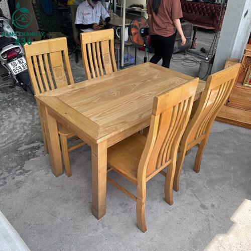 Bộ Bàn Ăn Gỗ 4 Ghế Cũ Màu Vàng Nâu 3 bo ban an go 4 ghe cu mau vang nau 1