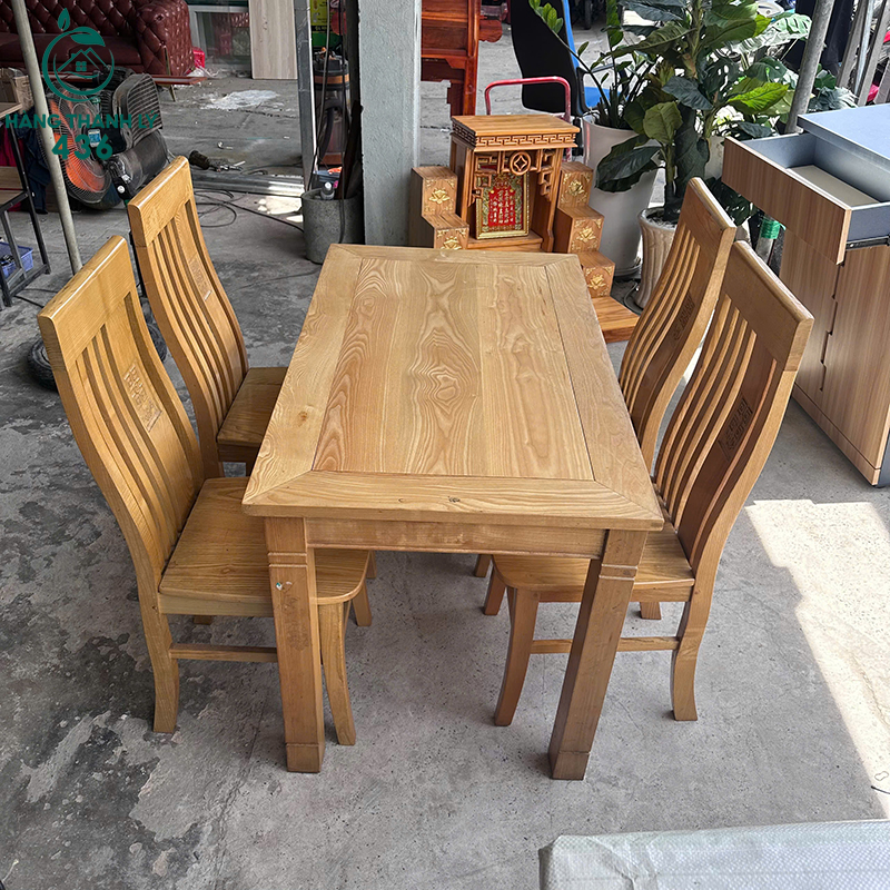 Bộ Bàn Ăn Gỗ 4 Ghế Cũ Màu Vàng Nâu 6 bo ban an go 4 ghe cu mau vang nau 3