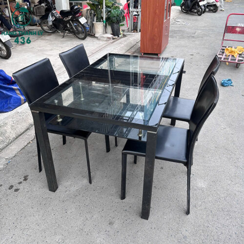 Bộ Bàn Ăn Mặt Kính Cũ Kèm 4 Ghế 1m3 3 bo ban an mat kinh cu kem 4 ghe 1m3 1