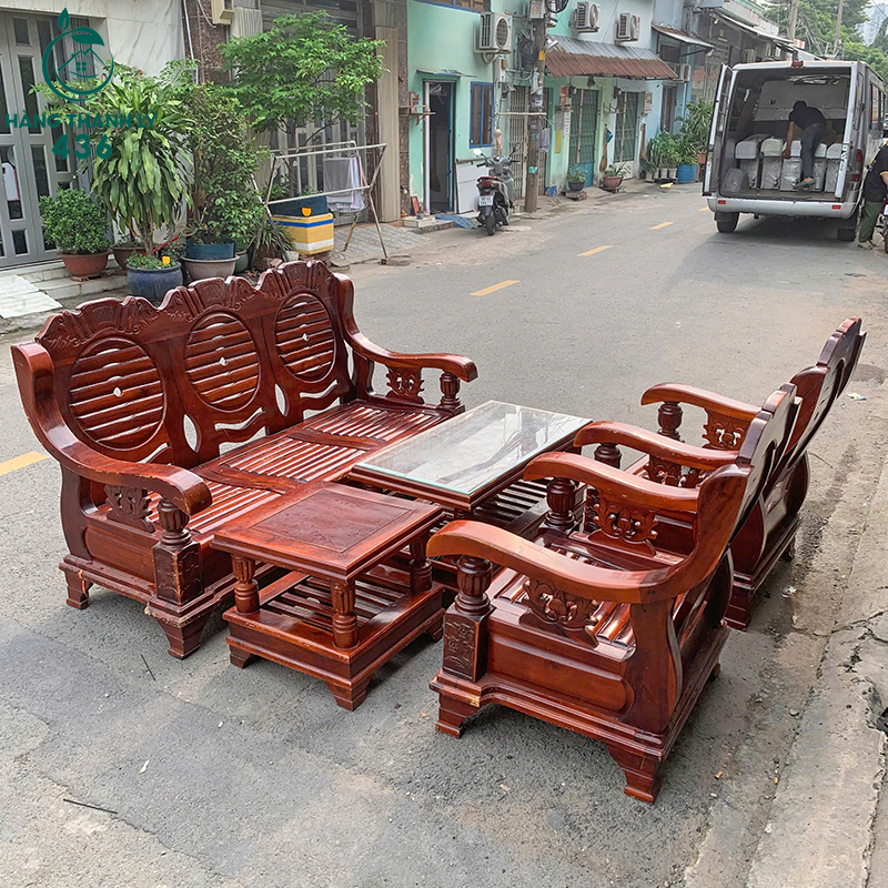 Bộ Salon Gỗ Cũ Màu Nâu Đỏ 4 bo salon go cu mau nau do 1