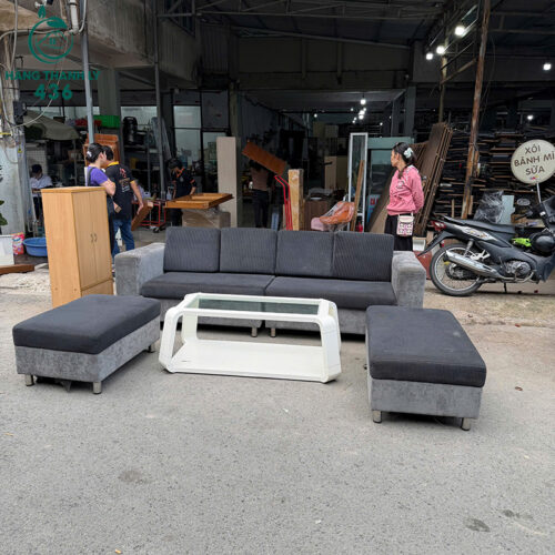 Bộ Sofa Cũ Màu Xám Kèm 2 Đôn 2 bo sofa cu mau xam kem 2 don 1