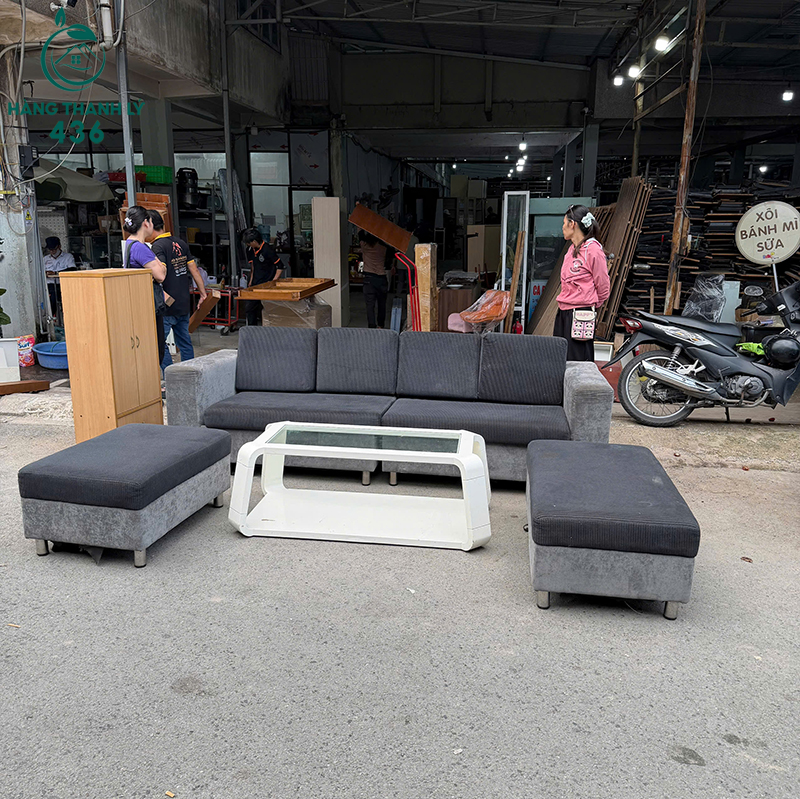 Bộ Sofa Cũ Màu Xám Kèm 2 Đôn 3 bo sofa cu mau xam kem 2 don 1