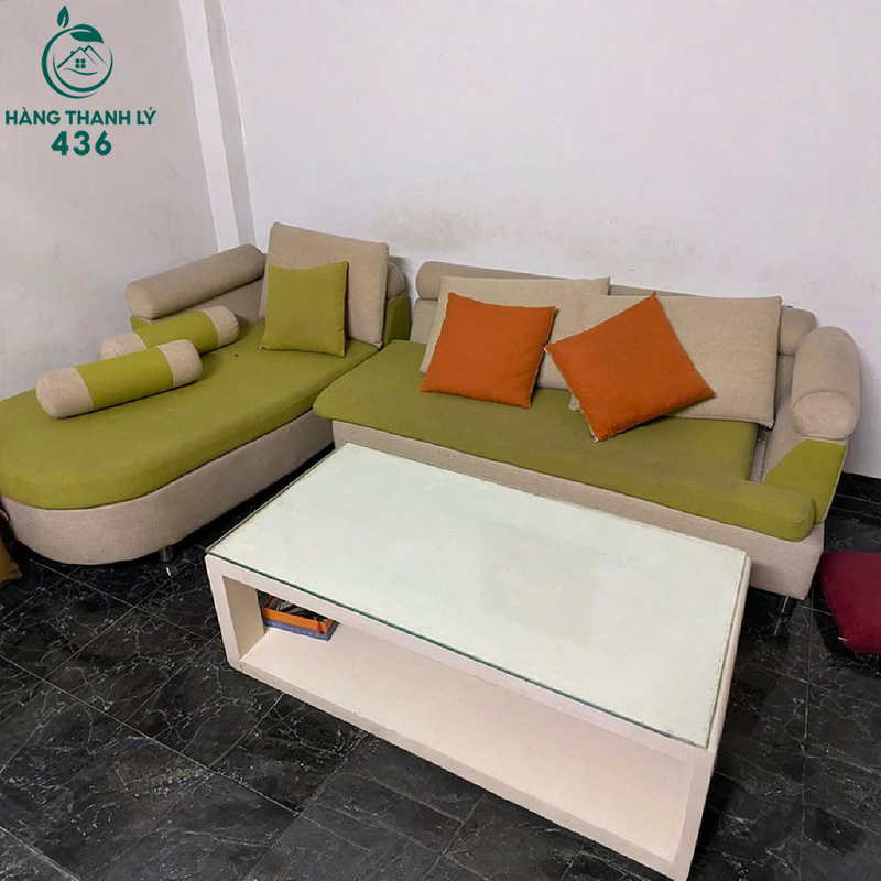 Bộ Sofa Góc L Cũ Bọc Vải Màu Xanh 2 bo sofa goc l cu boc vai mau