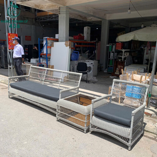 Bộ Sofa Sân Vườn Cũ Đan Nhựa Giả Mây 4 bo sofa san vuon cu dan nhua gia may 3