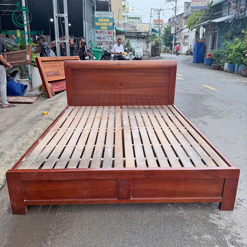 Giường Gỗ Cũ Có Hoa Văn Hình Học 1m6 5 giuong go cu co hoa van hinh hoc 1m6 1
