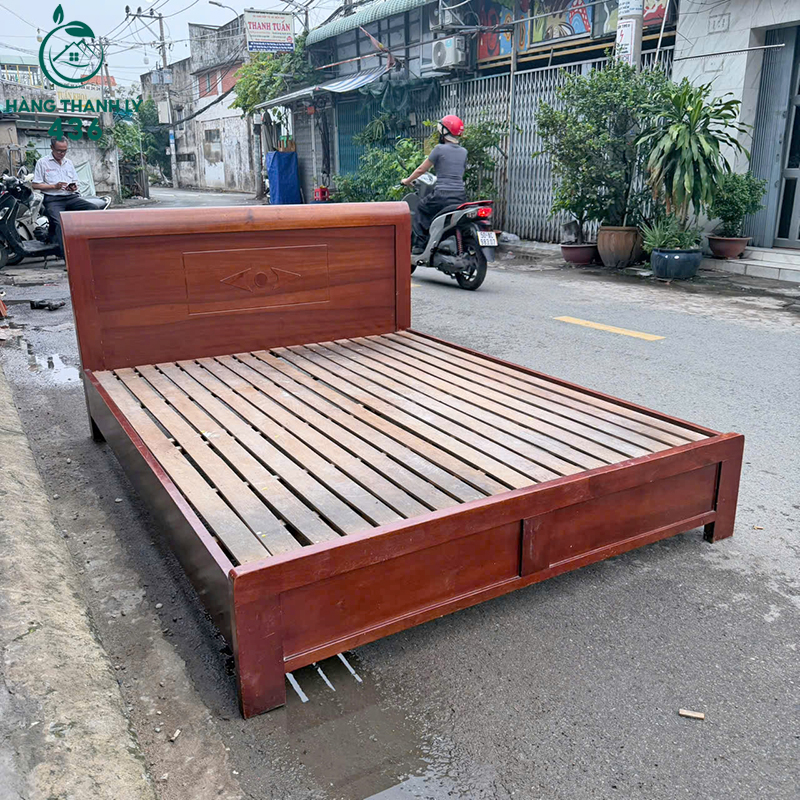 Giường Gỗ Cũ Có Hoa Văn Hình Học 1m6 7 giuong go cu co hoa van hinh hoc 1m6 3