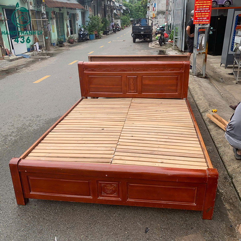 Giường Ngủ Gỗ Cũ Màu Nâu Đỏ 1m6 6 giuong ngu go cu mau nau do 1m6 2