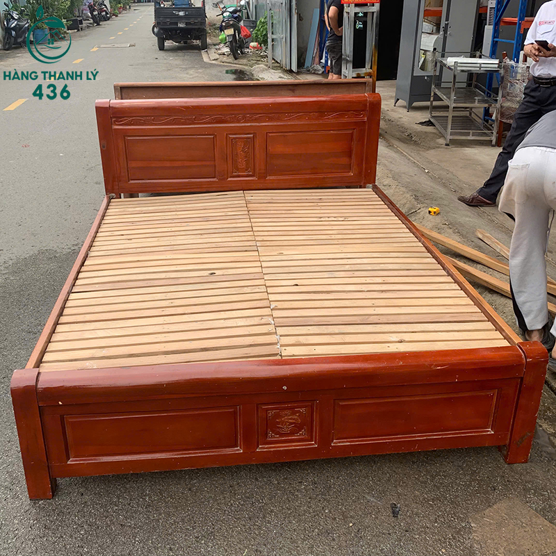 Giường Ngủ Gỗ Cũ Màu Nâu Đỏ 1m6 7 giuong ngu go cu mau nau do 1m6 3