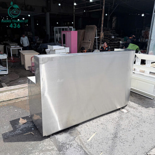 Quầy Lễ Tân Cũ Inox Phối Gỗ Màu Trắng 2m2 3 quay le tan cu inox phoi go mau trang 2m2 5